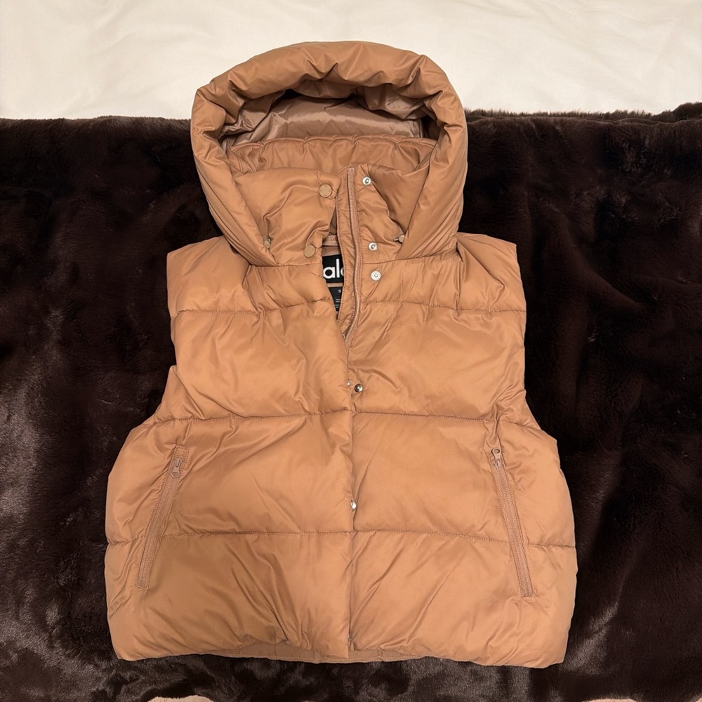 ALO Yoga Tan Puffer Vest with Hood